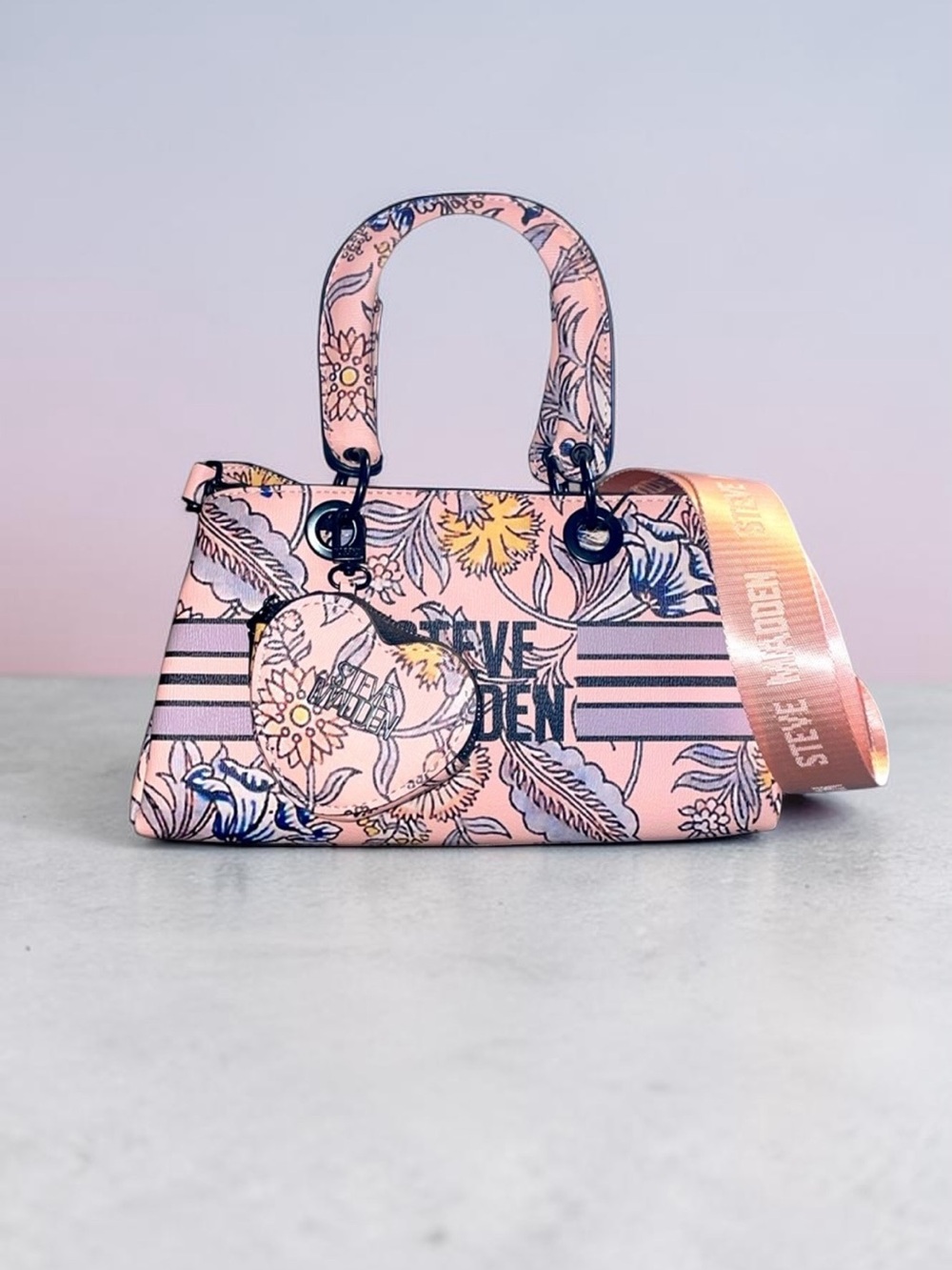 Steve Madden Pink Floral Satchel with Heart Coin Purse NWT